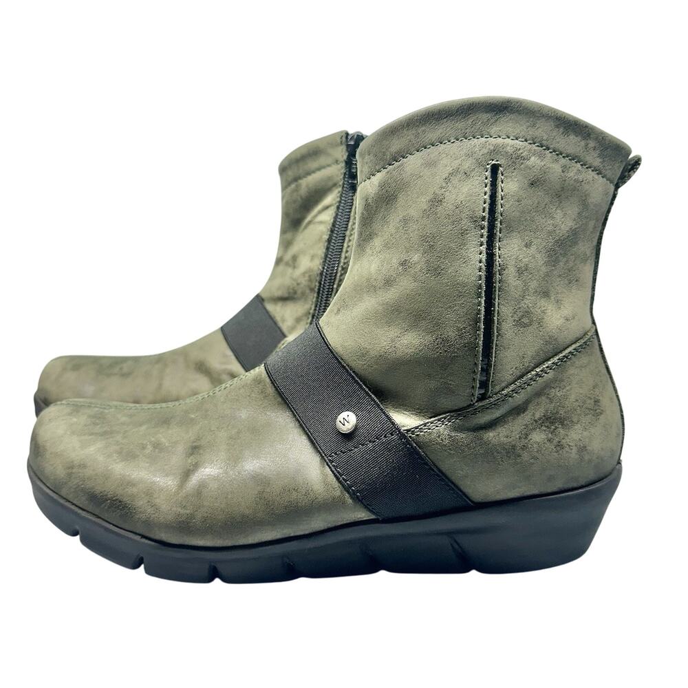 Wolky Boots Women’s 42 (10US) Casual Side Zip Wedge Ankle‎ Bootie Green Leather